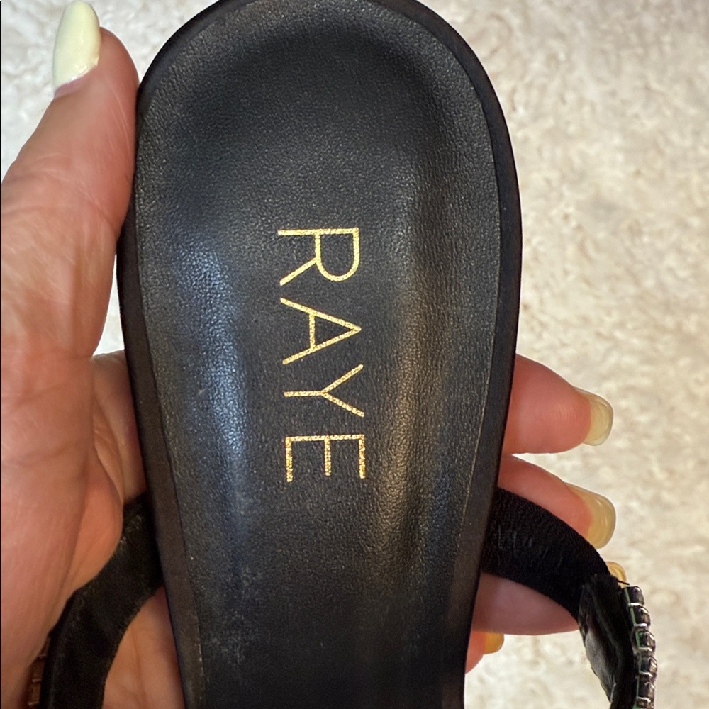 🪣🧽 RAYE Artemis Heel Open-Toed Black Satin Heels with Crystal Strap Size 9 - Picture 3 of 8